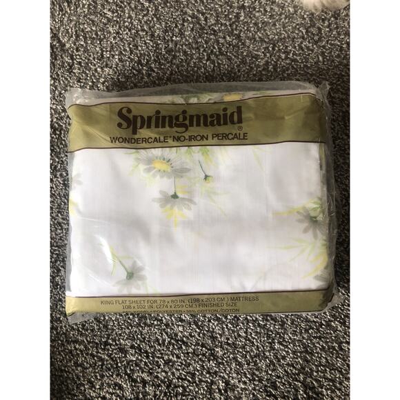 vintage springmaid king flat sheet White Floral NWT blend no iron y2k - Picture 1 of 4